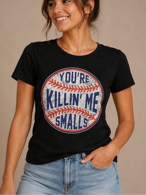 Hand Crafted Black Graphic 'You're Killin' Me Smalls' Baseball Tee XS